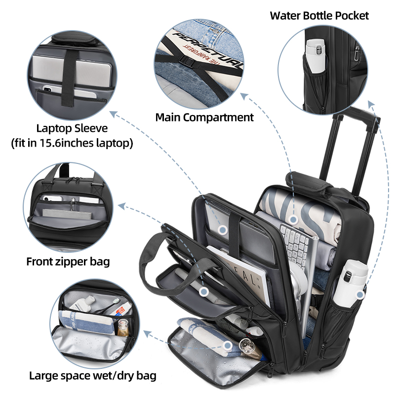 Travel Trolley Business Backpa - Foldable Rolling Luggage Bag 评论和价格