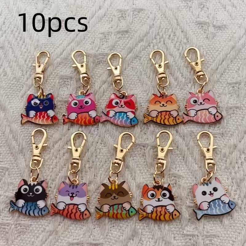10pcs alloy printed cat keycha - Wallets 评论和价格